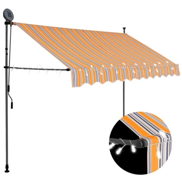 vidaXL Markis manuellt infällbar med LED 300 cm gul och blå multifärg