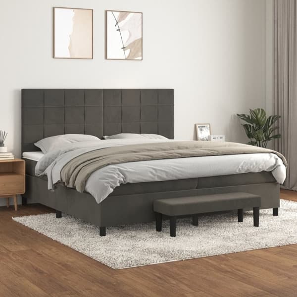 vidaXL Ramsäng med madrass mörkgrå 200x200 cm sammet Grå