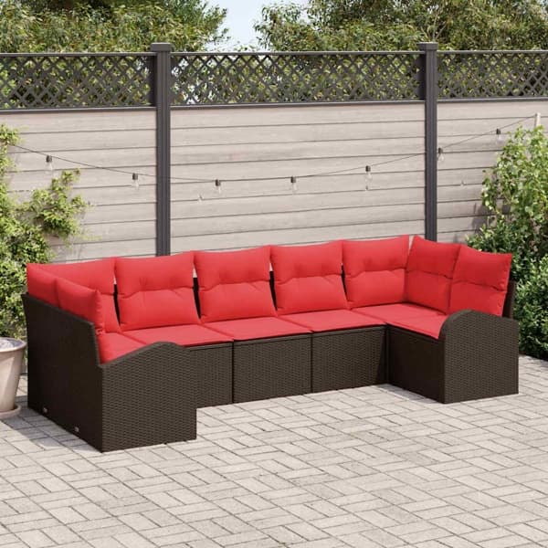 vidaXL Trädgårdsoffset 7 st Brun [Syntetisk]: Poly Rattan Brun