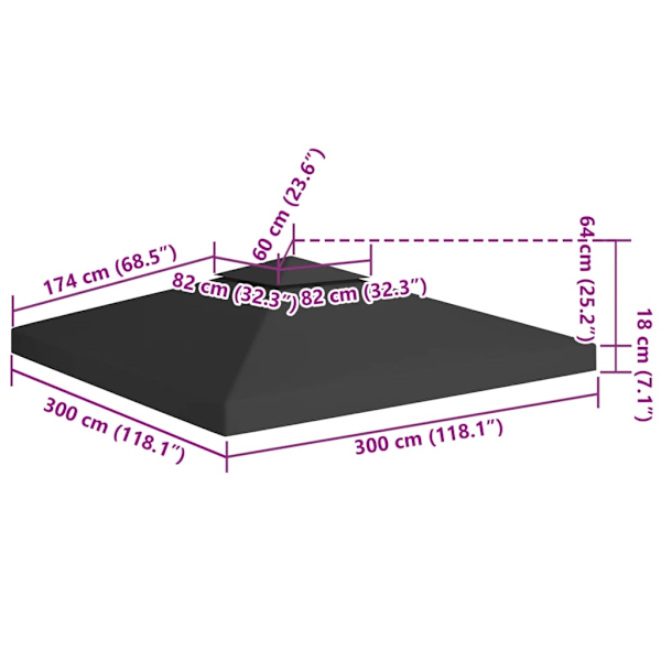 vidaXL Paviljongtak med ventilering 310 g/m² 3x3 m svart Svart