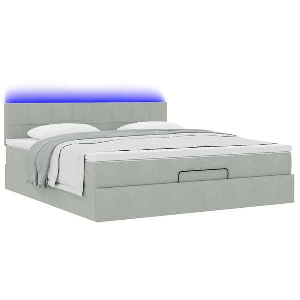 vidaXL Ottoman sängram med madrass ljusgrå 180x200 cm sammet Grå