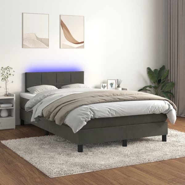 vidaXL Ramsäng med madrass & LED mörkgrå 120x200 cm sammet Grå