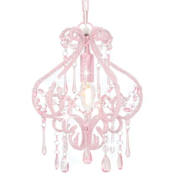 vidaXL Taklampa med pärlor silver rund E14 Rosa