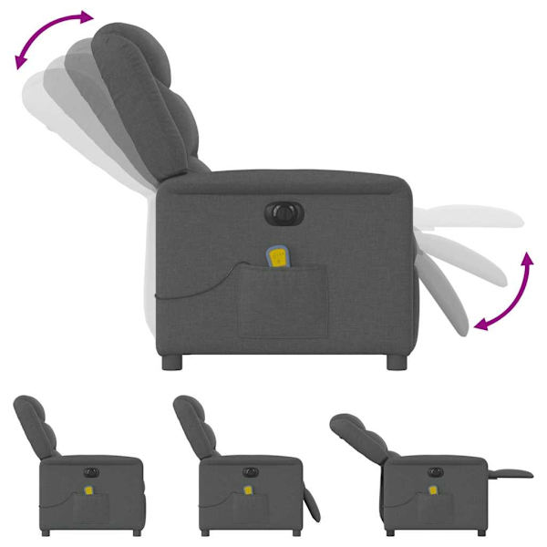 vidaXL Elektrisk massagefåtölj mörkgrå tyg Grå