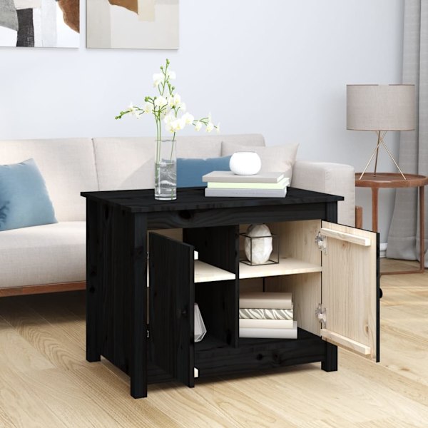 vidaXL Soffbord svart 71x49x55 cm massiv furu Svart