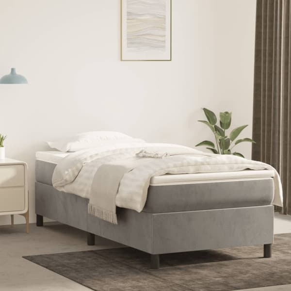 vidaXL Ramsäng med madrass ljusgrå 100x200 cm sammet Grå