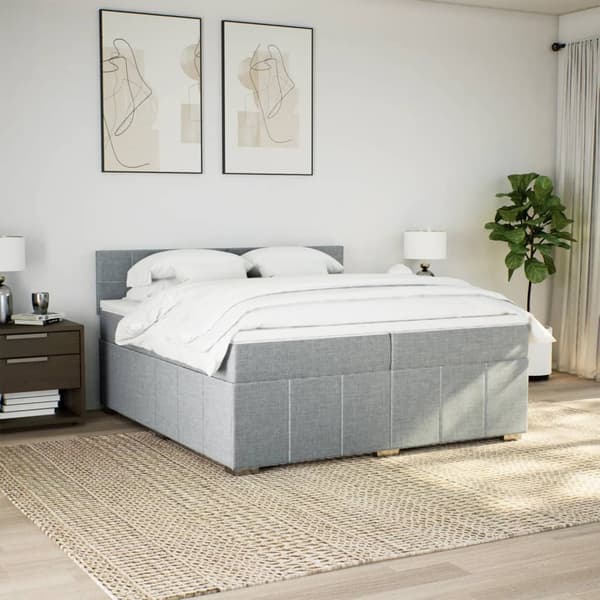vidaXL Ramsäng med madrass ljusgrå 200x200 cm tyg Grå