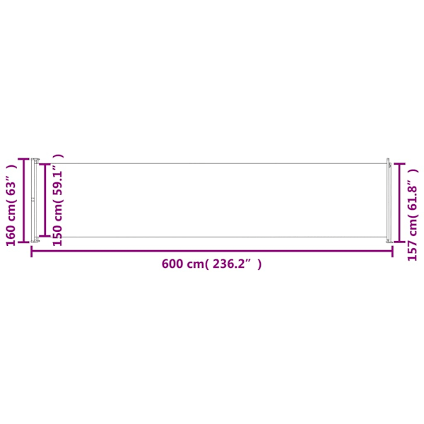 vidaXL Infällbar sidomarkis 160x600 cm röd Röd