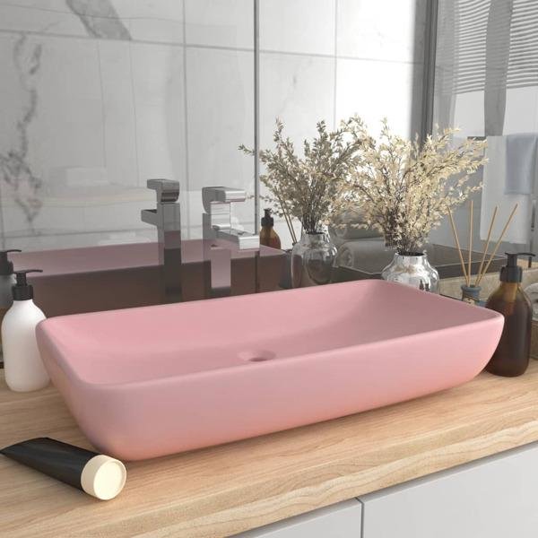 vidaXL Lyxigt rektangulärt handfat matt rosa 71x38 cm keramik Rosa