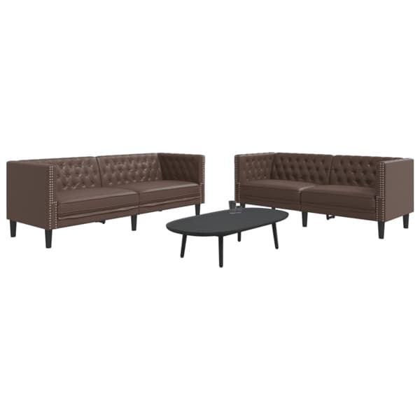 vidaXL Soffgrupp chesterfield 2 delar brun konstläder Brun