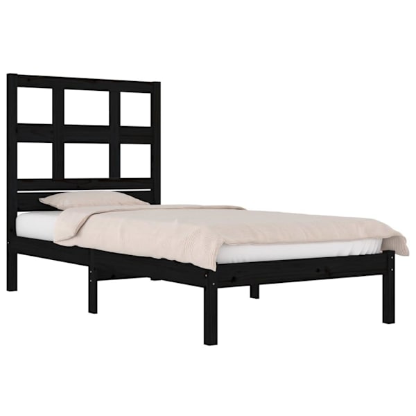 vidaXL Sängram svart massiv furu 100x200 cm enkelsäng Svart