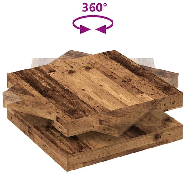vidaXL Soffbord 360 grader vridbart åldrat trä 90x90x34,5 cm Brun