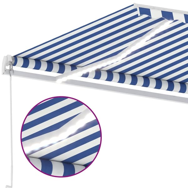 vidaXL Markis manuellt infällbar med LED 600x300 cm blå och vit Blå