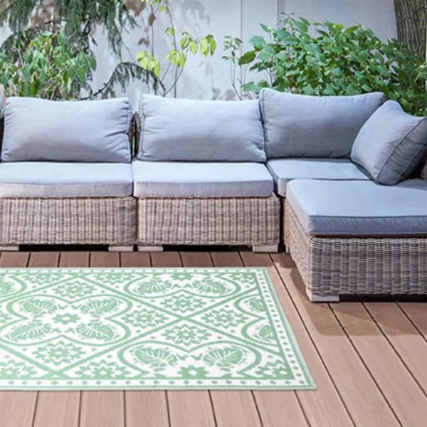 Esschert Design Utomhusmatta 182x122 cm kakel grön och vit Grön