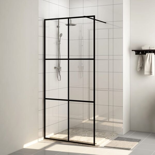 vidaXL Duschvägg med klart ESG-glas 100x195 cm svart Transparent
