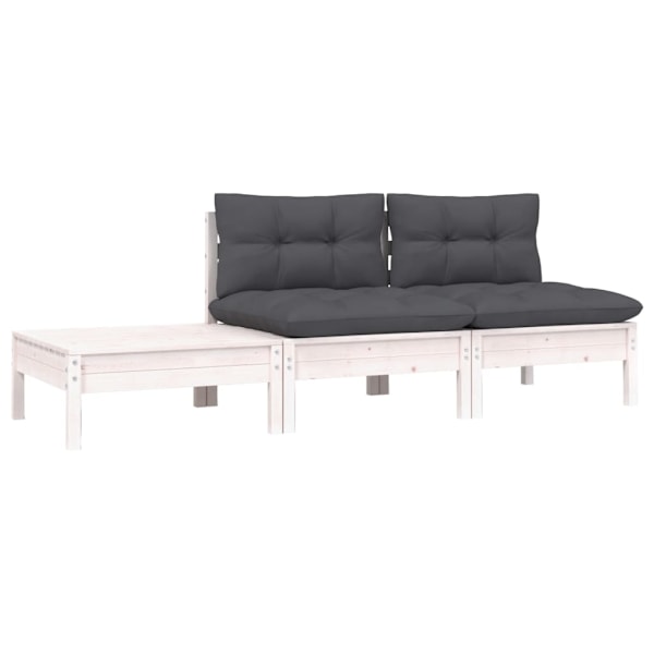 vidaXL Loungegrupp med dynor 3 delar vit massiv furu Vit