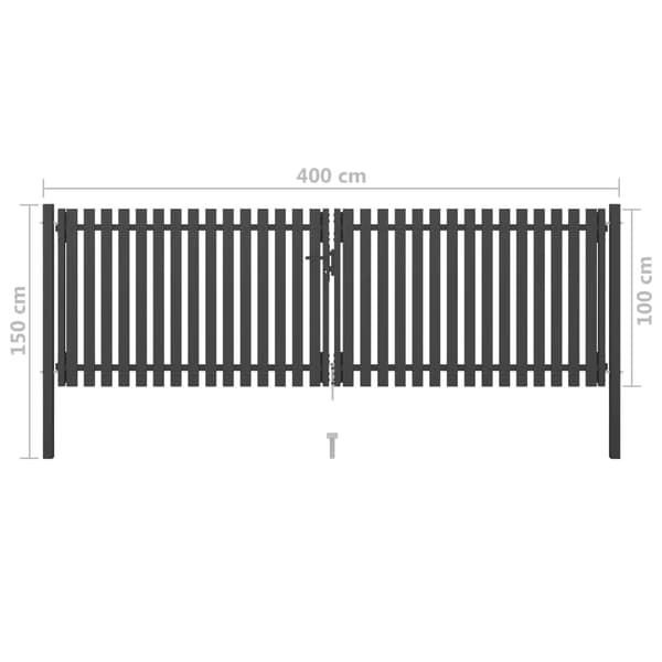 vidaXL Trädgårdsgrind stål 400x100 cm antracit Antracit