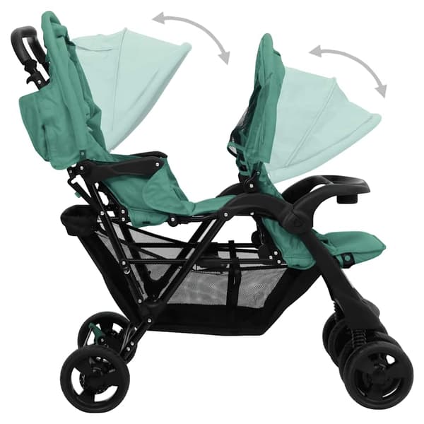 vidaXL Tandem tvillingvagn grön stål Grön