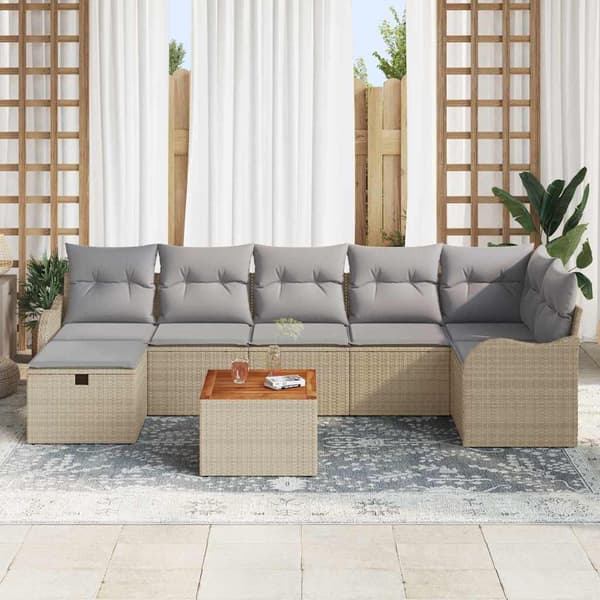 vidaXL Trädgårdsoffset 8 st Beige Poly rattan Beige
