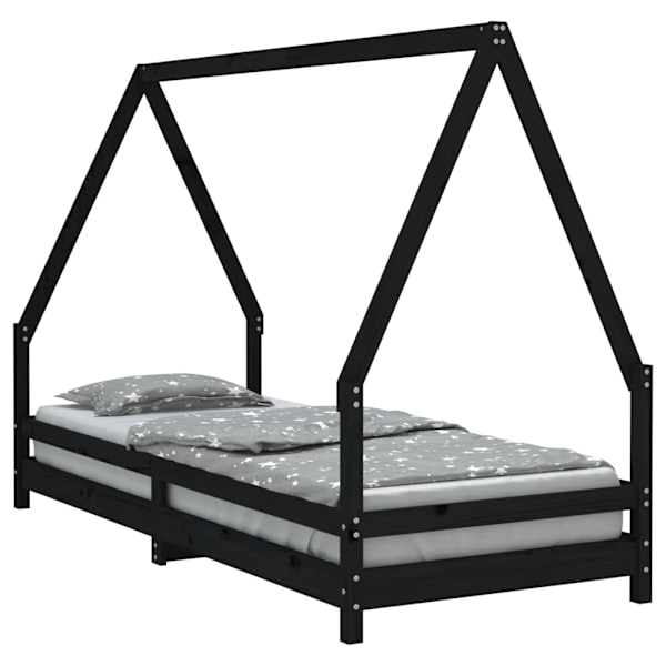 vidaXL Sängram för barnsäng svart 90x200 cm massiv furu Svart