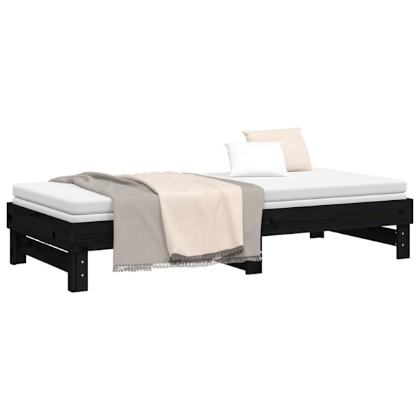 vidaXL Utdragbar dagbädd svart 2x(90x200) cm massiv furu Svart