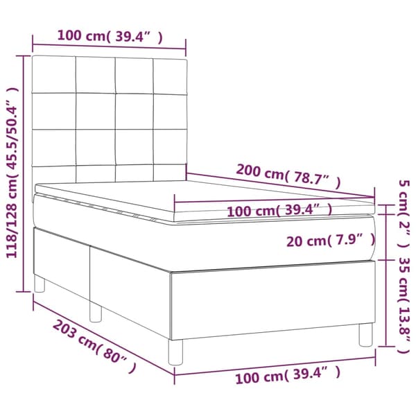 vidaXL Ramsäng med madrass ljusgrå 100x200 cm sammet Grå