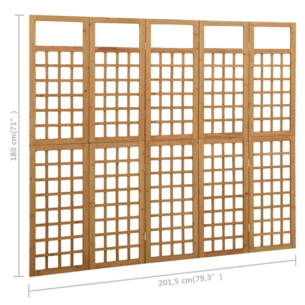 vidaXL Rumsavdelare/Spaljé 5 paneler massiv gran 201,5x180 cm Brun
