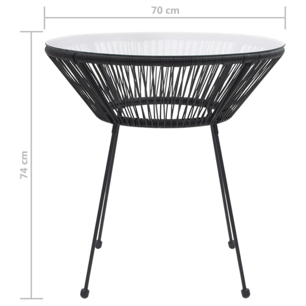 vidaXL Trädgårdsbord svart Ø70x74 cm rotting och glas Svart