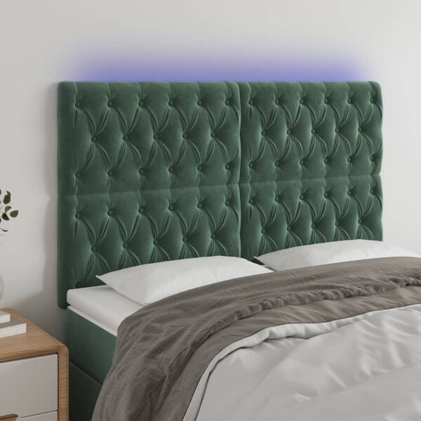 vidaXL Sänggavel LED mörkgrön 144x7x118/128 cm sammet Grön