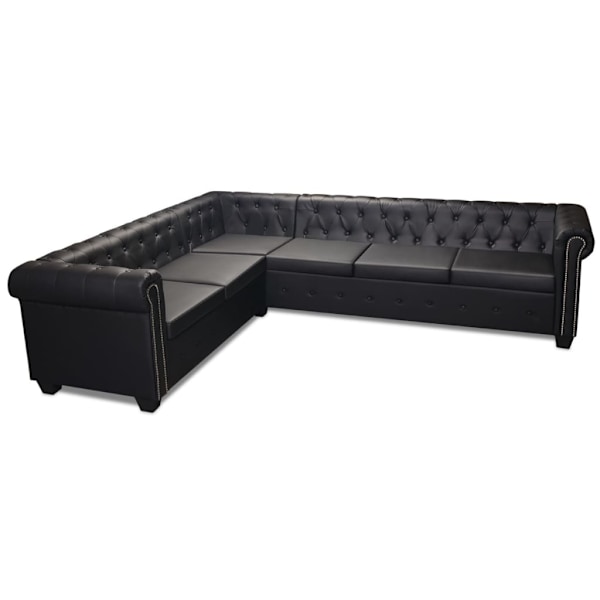 vidaXL 6-sitsig Chesterfield hörnsoffa konstläder svart Svart
