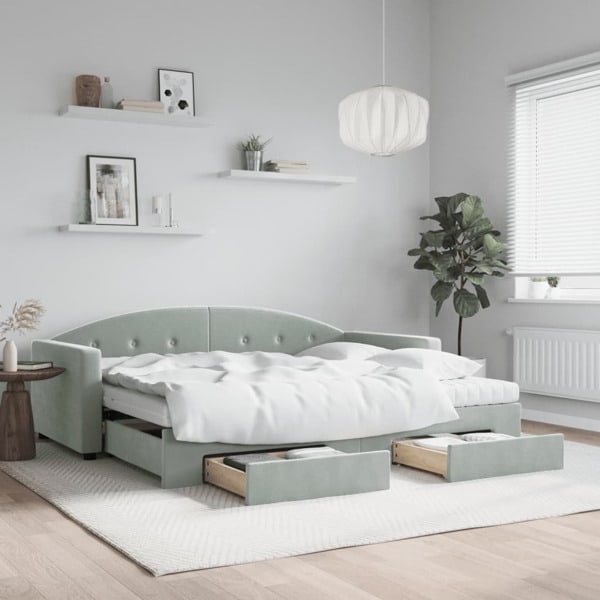 vidaXL Dagbädd utdragbar med lådor ljusgrå 90x190 cm sammet Grå