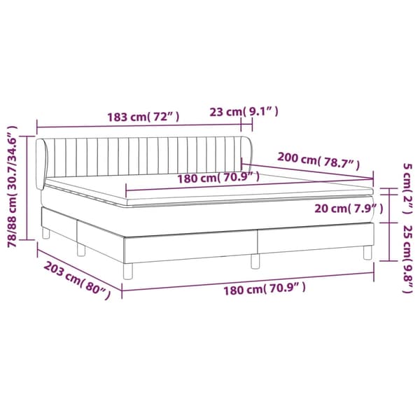 vidaXL Ramsäng med madrass ljusgrå 180x200 cm sammet Grå