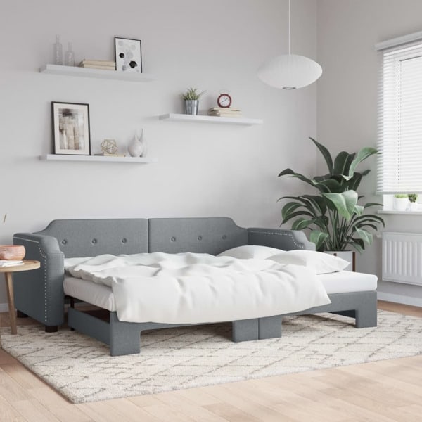 vidaXL Dagbädd utdragbar ljusgrå 100x200 cm tyg Grå