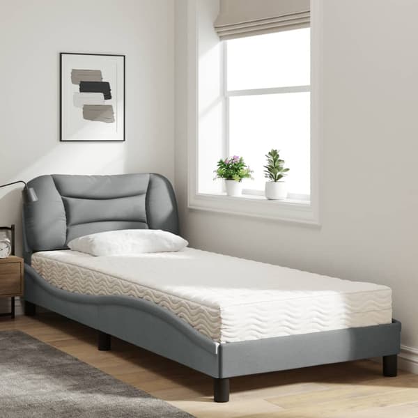 vidaXL Säng med madrass ljusgrå 90x190 cm tyg Grå