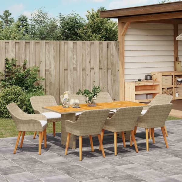 vidaXL Trädgårdsmöbelset 9 st Beige konstrotting Beige