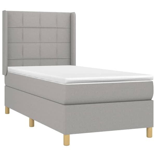 vidaXL Ramsäng med madrass & LED ljusgrå 90x200 cm tyg Grå