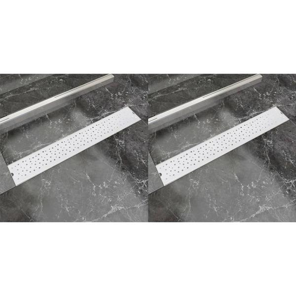 vidaXL Avlång golvbrunn 2 st bubblor rostfritt stål 730x140 mm