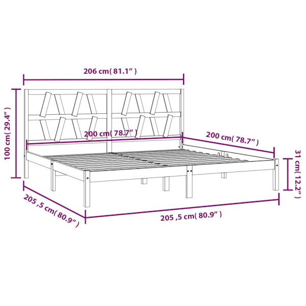 vidaXL Sängram vit massiv furu 200x200 cm Vit