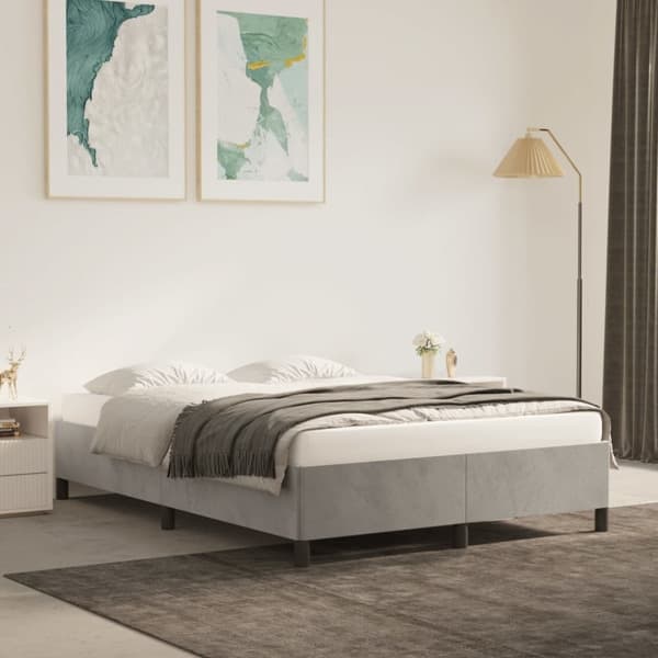 vidaXL Sängram utan madrass ljusgrå 140x190 cm sammet Grå