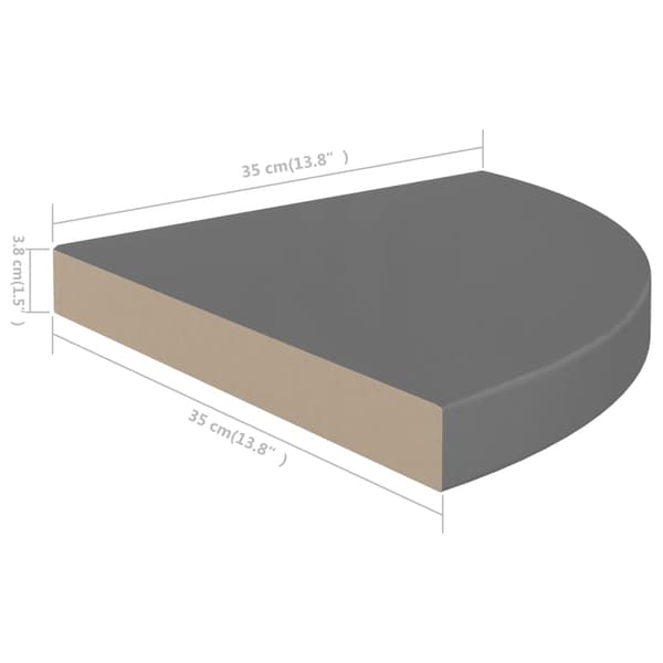 vidaXL Svävande hörnhyllor 2 st grå högglans 35x35x3,8 cm MDF grå