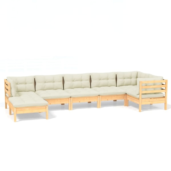 vidaXL Loungegrupp med gräddvita dynor 7 delar massiv furu Creme