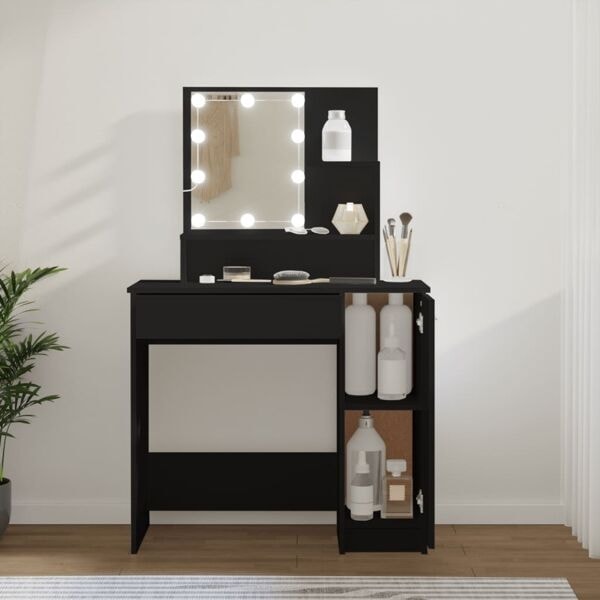 vidaXL Sminkbord med LED svart 86,5x35x136 cm Svart
