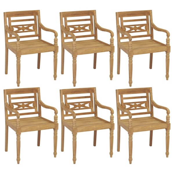 vidaXL Bataviastolar med dynor 6 st massiv teak Svart