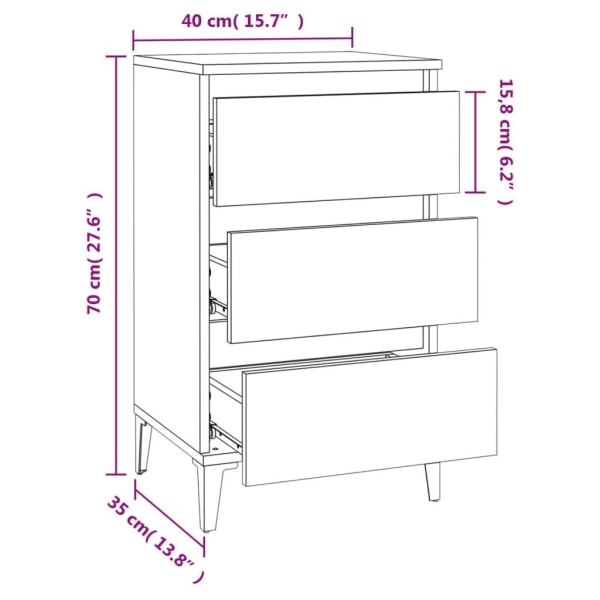 vidaXL Sängbord vit högglans 40x35x70 cm konstruerat trä Vit