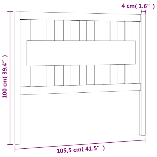 vidaXL Sänggavel grå 105,5x4x100 cm massiv furu Grå