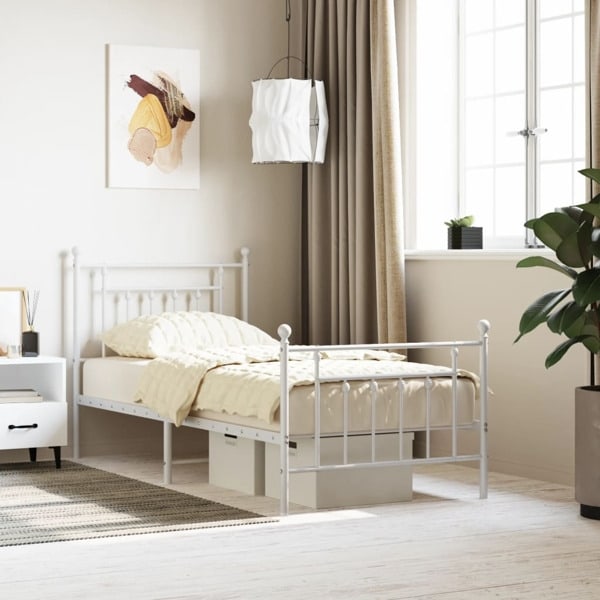 vidaXL Sängram med huvudgavel och fotgavel vit metall 90x190 cm Vit