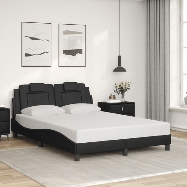vidaXL Sängram med LED-belysning grå 140x190 cm konstläder Grå