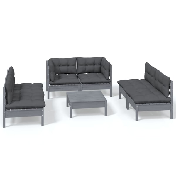 vidaXL Loungegrupp med dynor 7 delar massiv furu grå