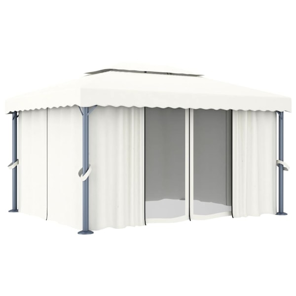 vidaXL Paviljong med draperi och ljusslinga LED 4x3 m gräddvit Creme