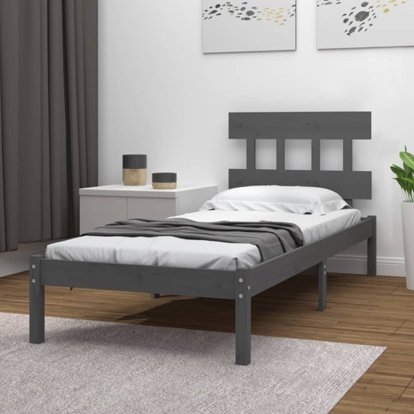 vidaXL Sängram grå massivt trä 90x200 cm Grå